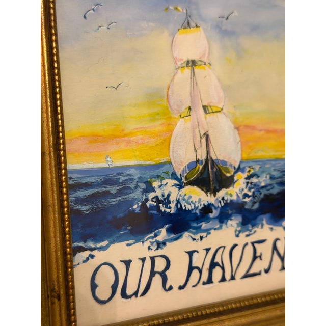 Nautical Small Vintage Nautical Sailboat Painting, Framed For Sale - Image 3 of 8