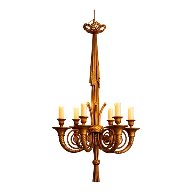 Early 20th French Louis XVI Gilt Bronze Gold Chandelier For Sale