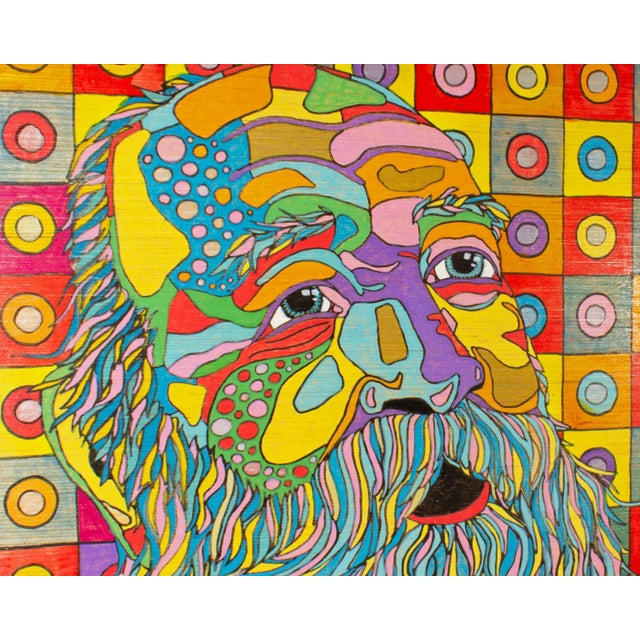 Wood r.a. Buys Signed “Blue Beard” Abstract Mixed Media Painting For Sale - Image 7 of 9