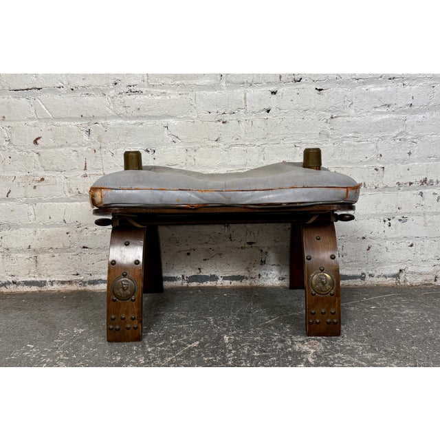 Traditional Vintage Camel Saddle Footstool For Sale - Image 3 of 10