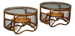 Franco Albini Style, Italian Mid-Century Modern, Side Tables, Bamboo, Rattan