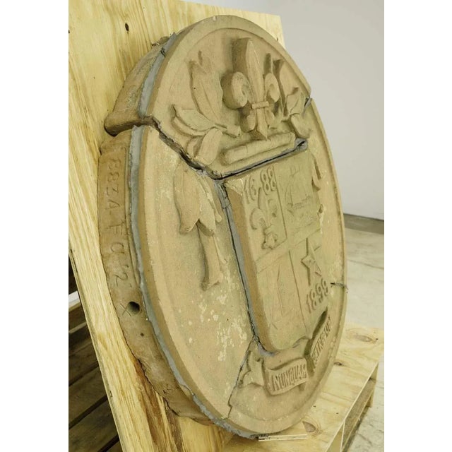 Mid 20th Century Reclaimed Seal of New Rochelle NY Terra Cotta Medallion For Sale - Image 9 of 10