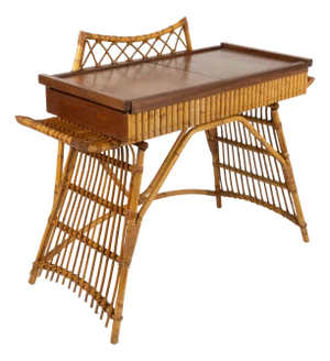 Mid-Century Desk or Console Table in Rattan, Bamboo and Wood by Audoux Minet, Italy 1960s