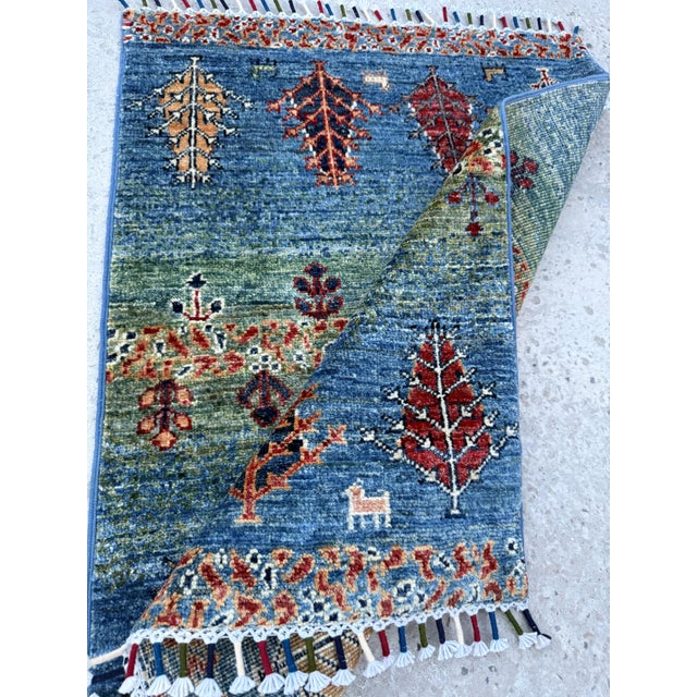 Contemporary Gabbeh Tree and Animal Hand-Knotted Wool Rug For Sale - Image 11 of 12