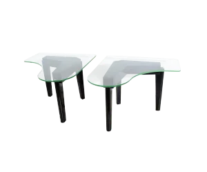 1970s Mid-Century Modern Glass Top Side Tables - a Pair