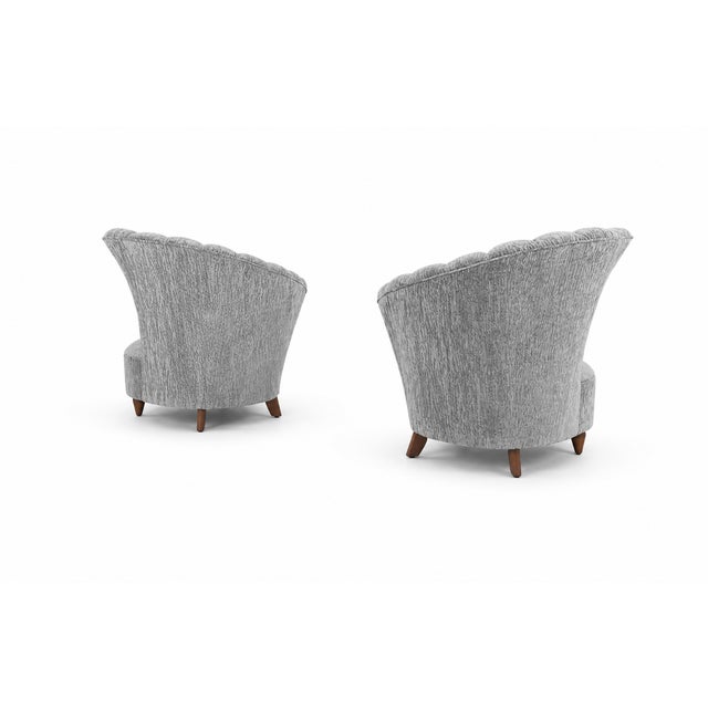 Gorgeous 1940s Set of MCM Asymmetrical Fan Channel-Back Lounges with Ottoman. This Set has been reupholstered in a...
