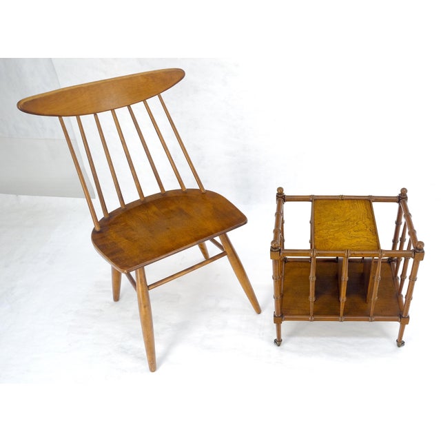 Faux Bamboo & Burl Canterbury Magazine Rack Stand Table on Brass Wheels MINT! For Sale - Image 10 of 11