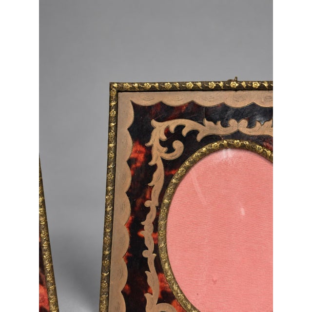 Red Pair of Napoleon III Style Boulle Inlaid Miniature Picture Frames, C. 1890 For Sale - Image 8 of 10