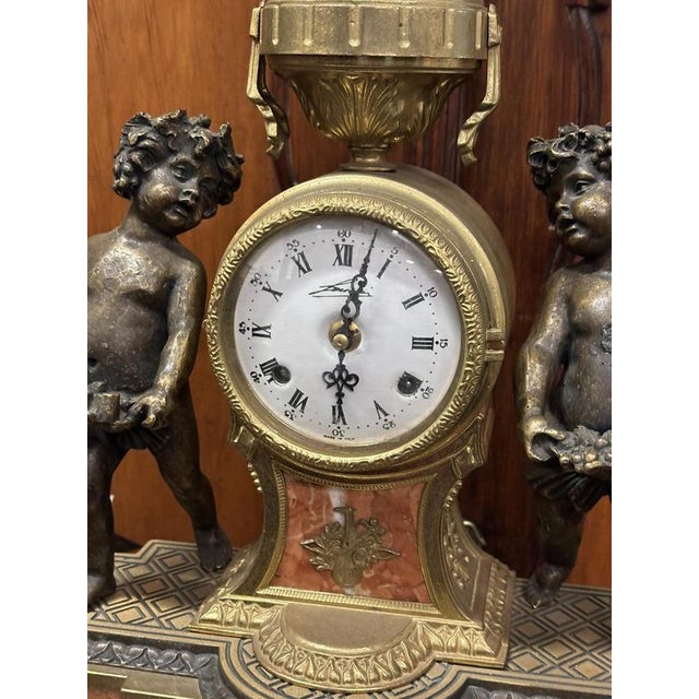 Vintage Brass & Bronze Clock For Sale - Image 9 of 13