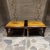 For your considerations, a 1960s a pair of side tables in solid mahogany wood and goatskin Made in Mexico. Mid-Century...