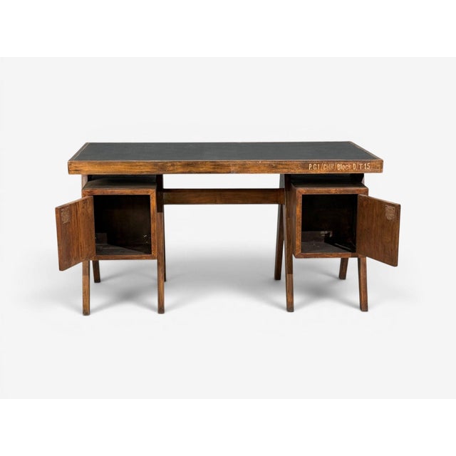 Brown Pierre Jeanneret, Rare Writing Desk, Teak, Leatherette, Chandigarh, India, 1960s For Sale - Image 8 of 14
