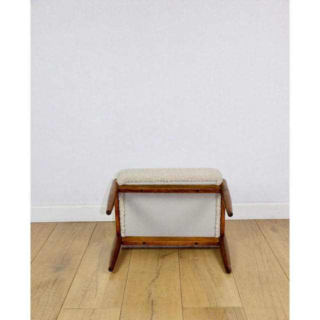 Cream Beige Bouclé Lamb Ottoman from Edmund Homa, 1970s For Sale - Image 6 of 9