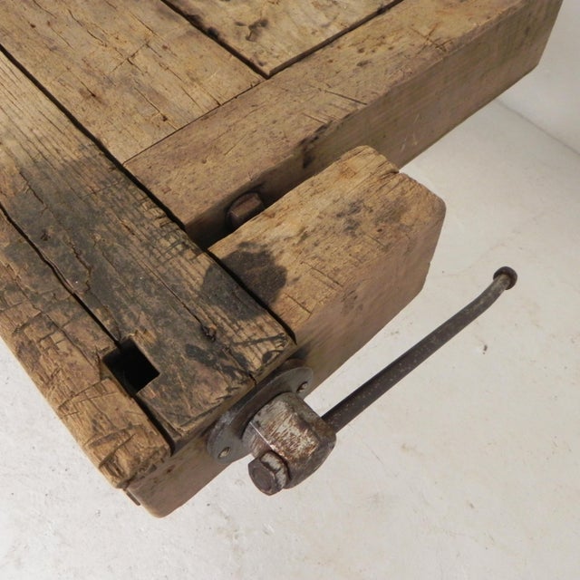 Industrial Wooden Workbench with Vice, 1930s For Sale - Image 16 of 18