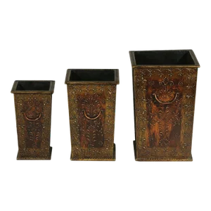 1990s Copper Gold Painted Square Vases - Set of 3