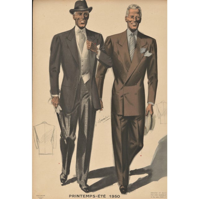 1950s 1950s Mid-Century French Men's Tailoring Lithograph For Sale - Image 5 of 5