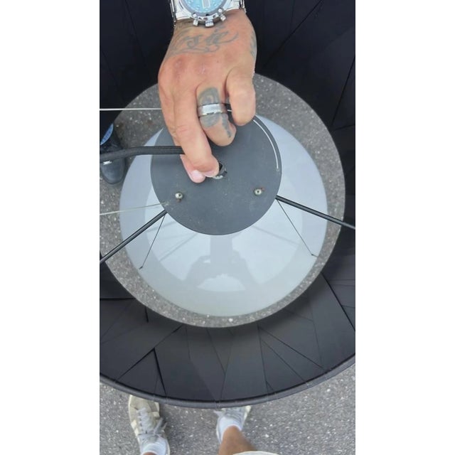 Modern Modern Espresso Ribbon / Wrapped Drum Shade Pendant Light For Sale - Image 3 of 5