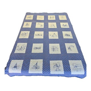 Hand-Embroidered 1950s Patriotic Quilt For Sale