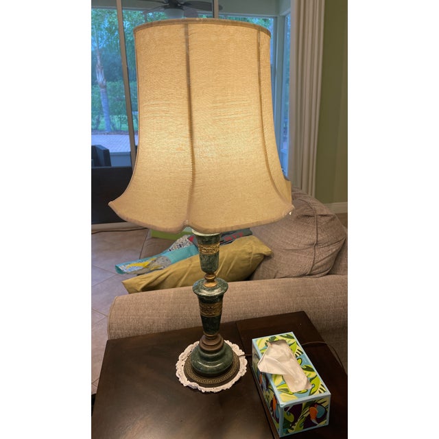 Vintage Green Malachite and Brass Table Lamp For Sale In Orlando - Image 6 of 7