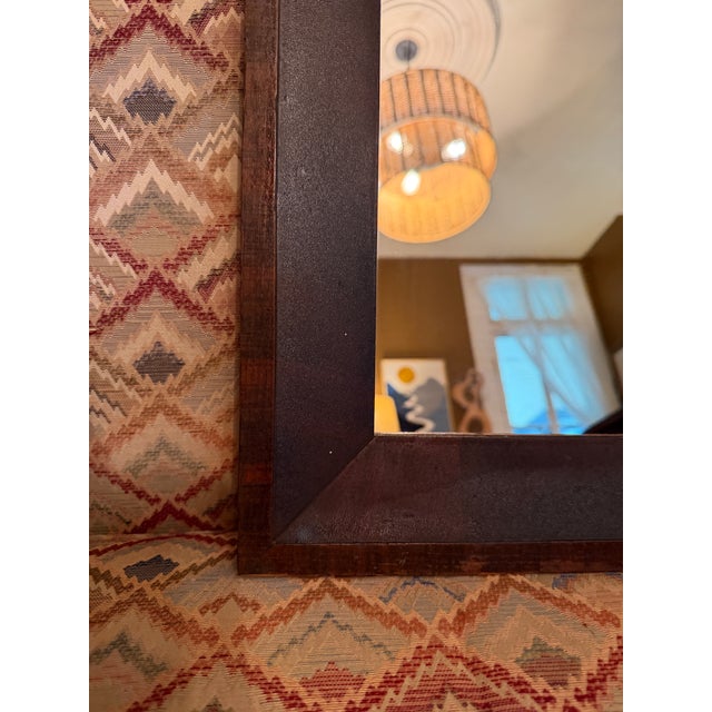 Antique Mahogany Wood Beveled Wall Mirror Two Tone Folk Art Border Ca 1870 For Sale - Image 10 of 11