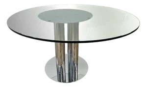 Vintage Metal Table with Round Glass Top, 1970s