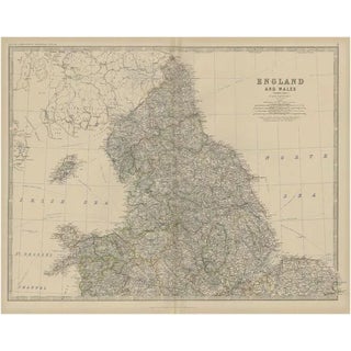 Antique Map of Northern England and Wales by Johnston, 1882 For Sale