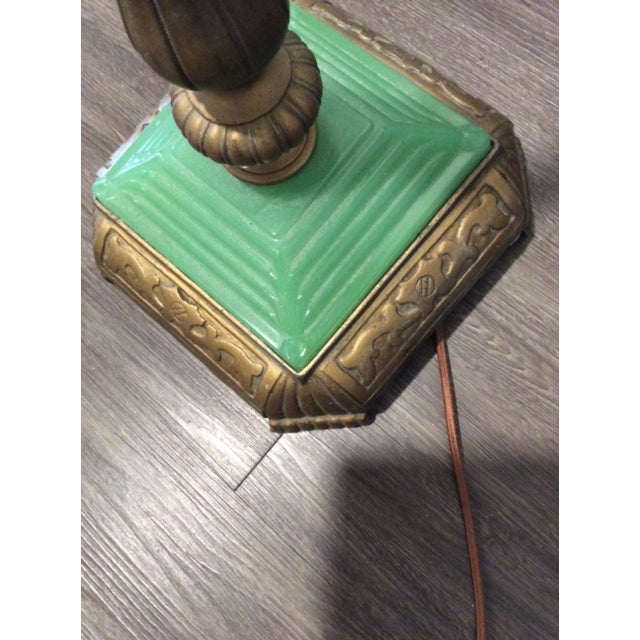 Green Antique 1920 - 1930 Art Deco Jadeite Cast Iron Floor Lamp With Shade For Sale - Image 8 of 13