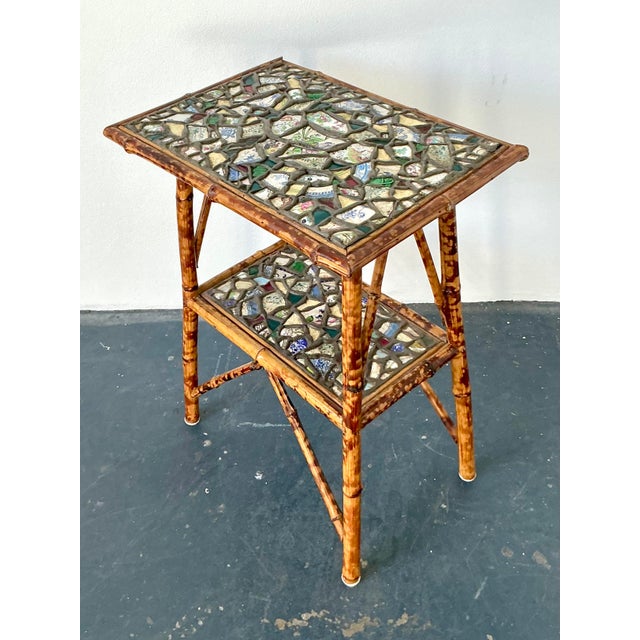 Contemporary Vintage Boho China Mosaic Bamboo Side Table For Sale - Image 3 of 12