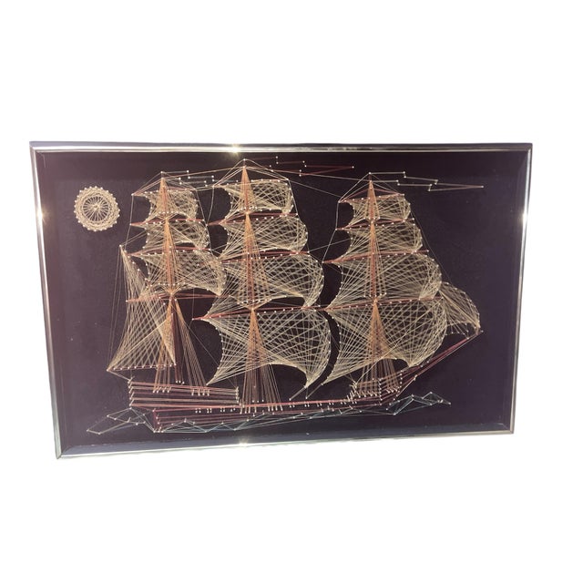Black Circa 70’s Framed String Art Ship Masterpiece For Sale - Image 8 of 9