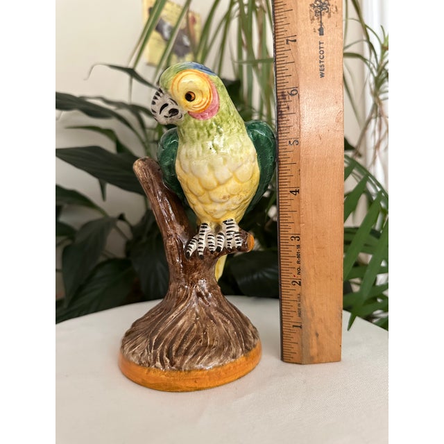 Vintage Italian Majolica Ceramic Parrot Figurine Hand Painted Made in Italy Bird on Branch For Sale - Image 10 of 10
