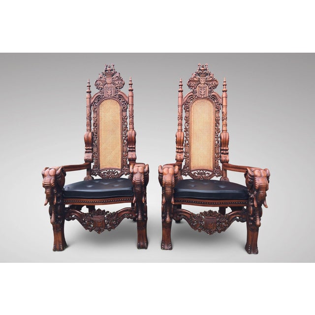 Carved Walnut Elephant Throne Chairs, 1960, Set of 2 For Sale - Image 4 of 4