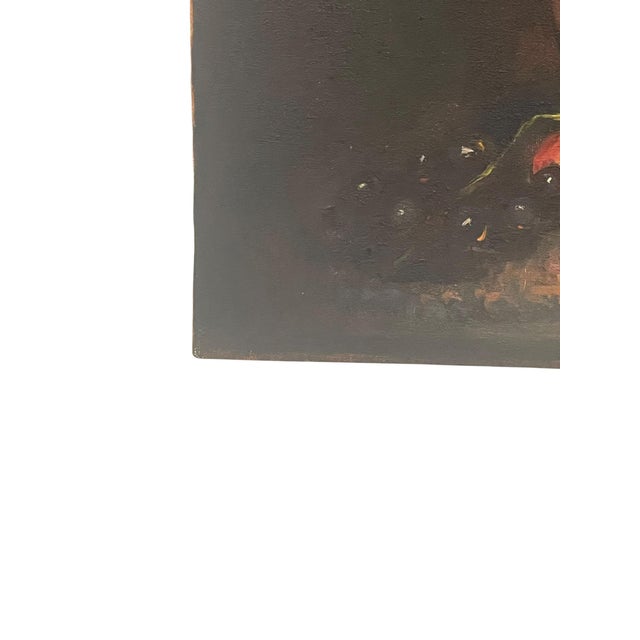Rustic European Vintage Still Life Oil Painting With Fruit and Wine Goblet on Canvas For Sale - Image 3 of 10