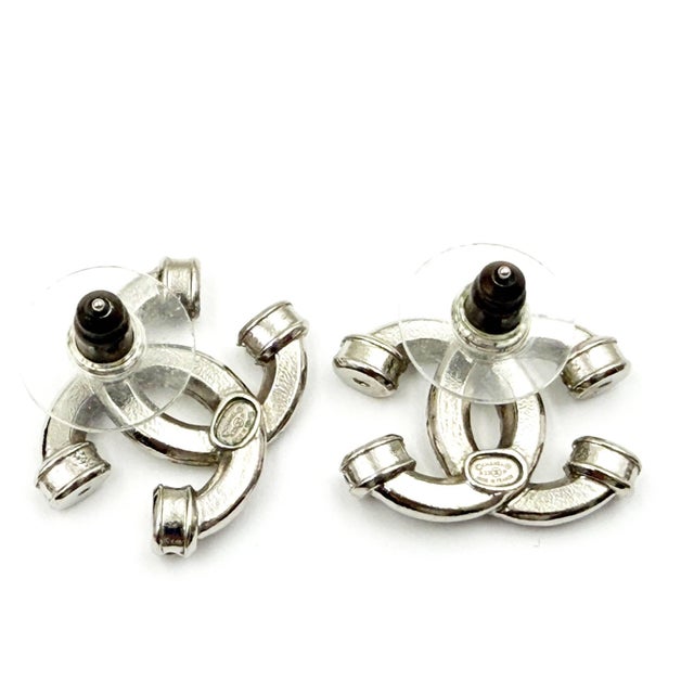 Chanel Chanel Silver CC Crystal Pillar Piercing Earrings, A Pair For Sale - Image 4 of 4