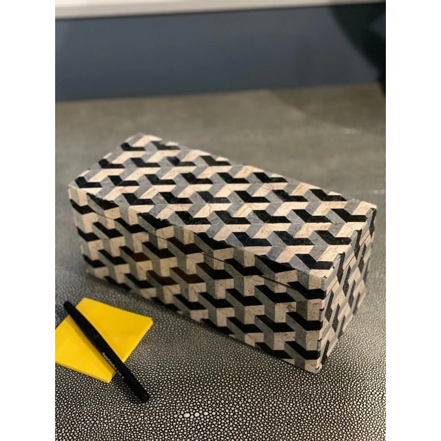 Contemporary Milan Stone Inlay Box Chevron Pattern For Sale - Image 3 of 5
