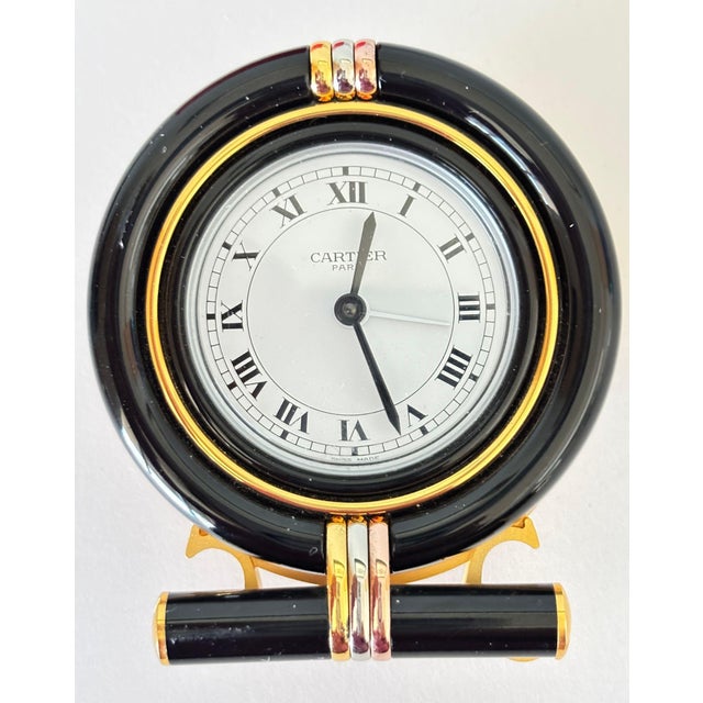 Black Cartier “Trinity” Travel Alarm Clock Black Enamel & Tri-Color Gold France 1990 For Sale - Image 8 of 18