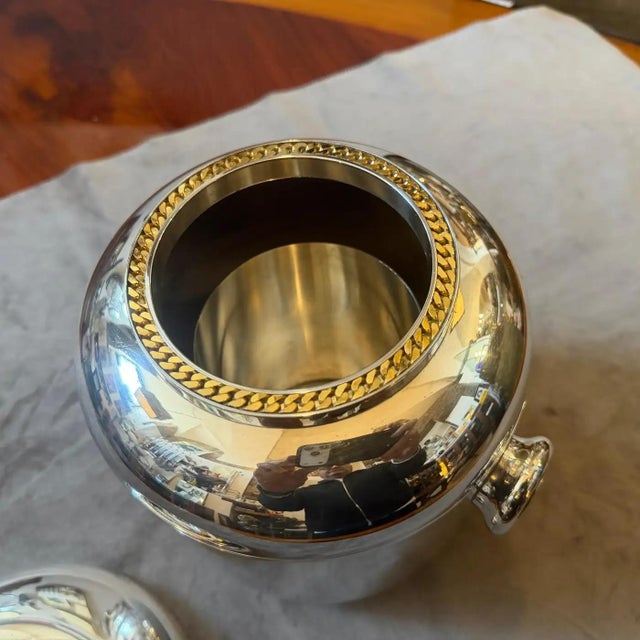 Lino Sabattini 1970s Mid-Century Modern Silver Plate and Brass Luxury Wine Cooler by Cesa 1882 For Sale - Image 4 of 14