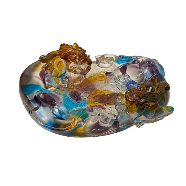 Chinese Liuli Crystal Glass Pate-De-Verre Pixiu Bowl Display Figure For Sale - Image 10 of 10