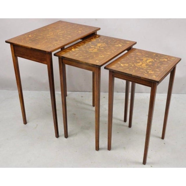Brown Antique Mahogany Nesting Tables With Dutch Marquetry For Sale - Image 8 of 8