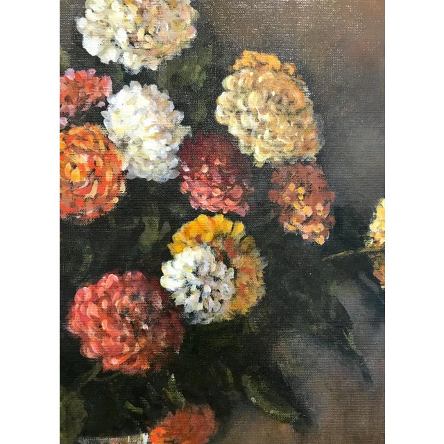 1990s Roger Delapierre, Dahlias, Oil on Canvas, 1993 For Sale - Image 5 of 9