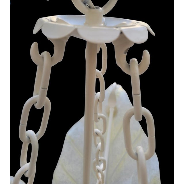 1980s Rare Massive Murano Suspended Blown Glass Frosted Leaf 3 Light Chandelier Light Fixture For Sale - Image 5 of 17