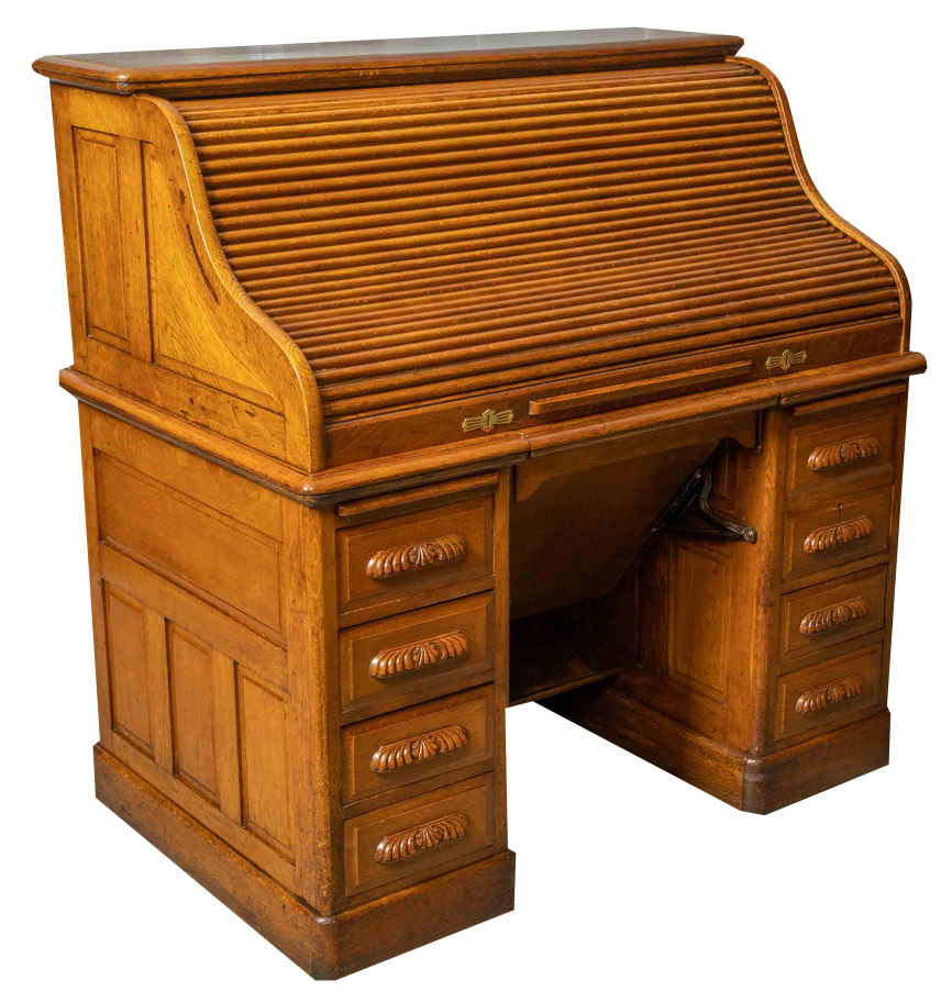 Edwardian Oak Typewriter Roll Top Desk, 1890s | Chairish