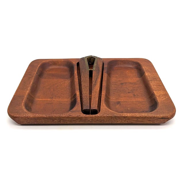 Mid-Century Modern 1960s Flemming Digsmed Teak Wood Partitioned Platter and Nutcracker For Sale - Image 3 of 12