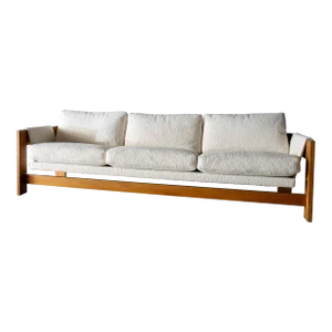 1960s Sling Sofa by Jules Heumann for Metropolitan Furniture Oak and Boucle