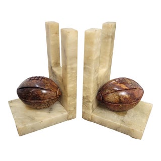 Vintage Football Goal Marble Alabaster Bookends- a Pair For Sale