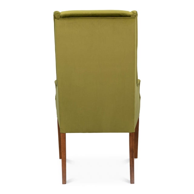 2020s Sloped Arm Green Velvet Dining Chair in Olive, Host Chair For Sale - Image 5 of 11