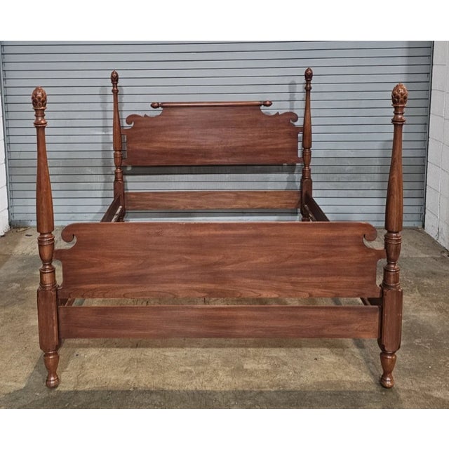 Late 20th Century Late 20th Century Henkel Harris Wild Cherry Queen Size 4 Post Carved Bed Made in Virginia For Sale - Image 5 of 10