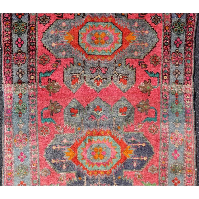 Tribal Vintage Caucasian Kazak Rug With Twin Medallions and Blue Border 3'9 X 6'1 For Sale - Image 3 of 12