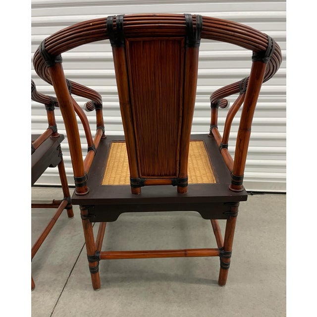 Brown Palecek Chinoiserie Ming Style Bamboo Rattan Club Armchairs - a Pair For Sale - Image 8 of 13
