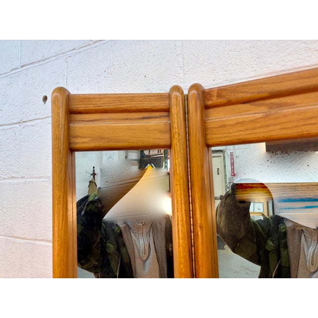 Vintage Modern Solid Oak Six-Drawer Dresser W/ Tri-Fold Mirror For Sale - Image 17 of 17