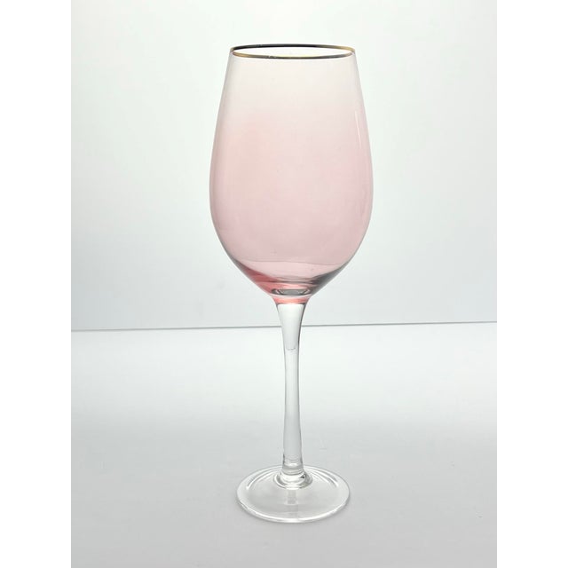 Contemporary Set of 4 Contemporary Rose Pink Gold Rim Wine, Water or All Purpose Glasses For Sale - Image 3 of 5