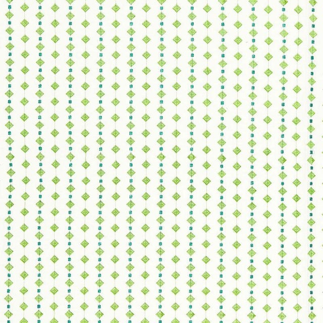 Sample - Schumacher Macaroni Fabric in Turquoise/Leaf For Sale